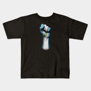 Flag of Guatemala on a Raised Clenched Fist Kids T-Shirt